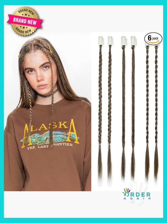 Clip in Braid Hair Extensions Set of 6 Bohemian Festival Style Synthetic Braids main image 5
